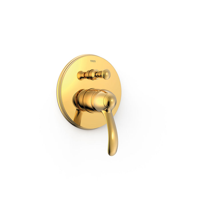 TRES 24218001OR TRES CLASIC Grifo Monomando Empotrado De 2 Vías para Bañera y Ducha Color Oro 24K