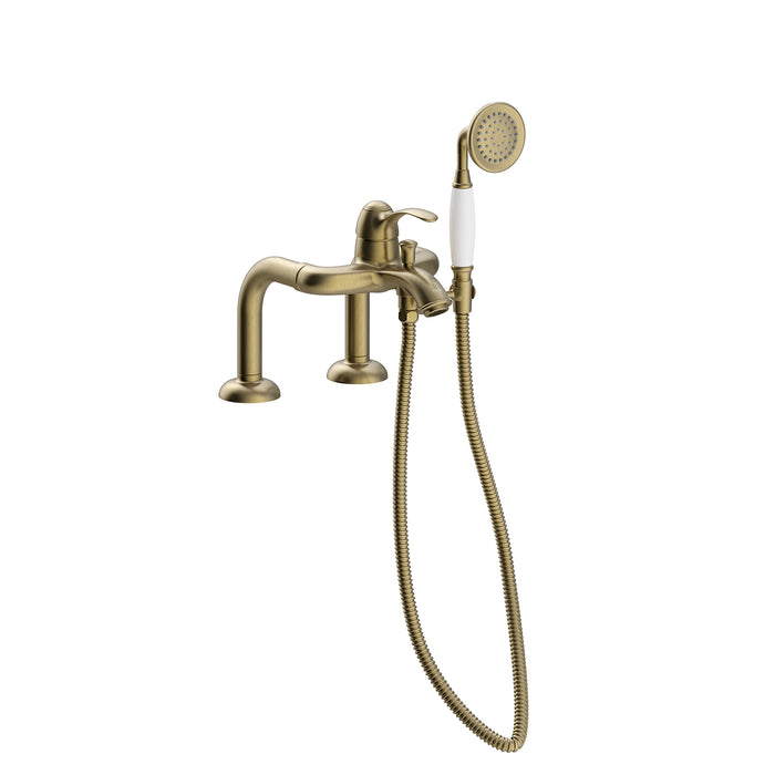 TRES 24219401LM TRES CLASIC Grifo Monomando para Borde De Bañera con Tomas De Agua Acodadas Color Latón Viejo Mate