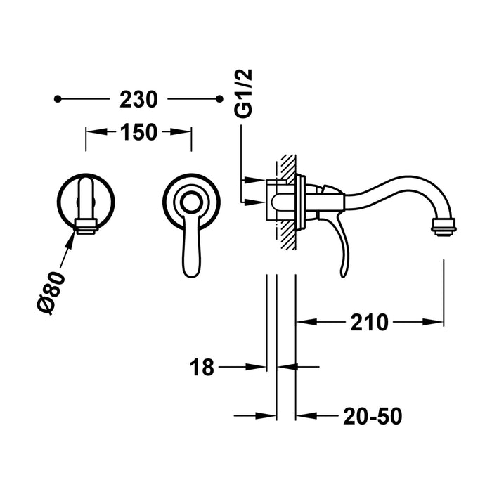 TRES 24220001AC TRES CLASIC Grifo Monomando Empotrado para Lavabo Color Acero
