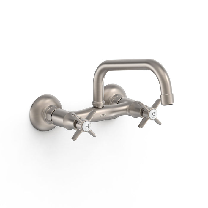 TRES 24221501AC COCINA Grifo Bimando Mural Fregadero Color Acero