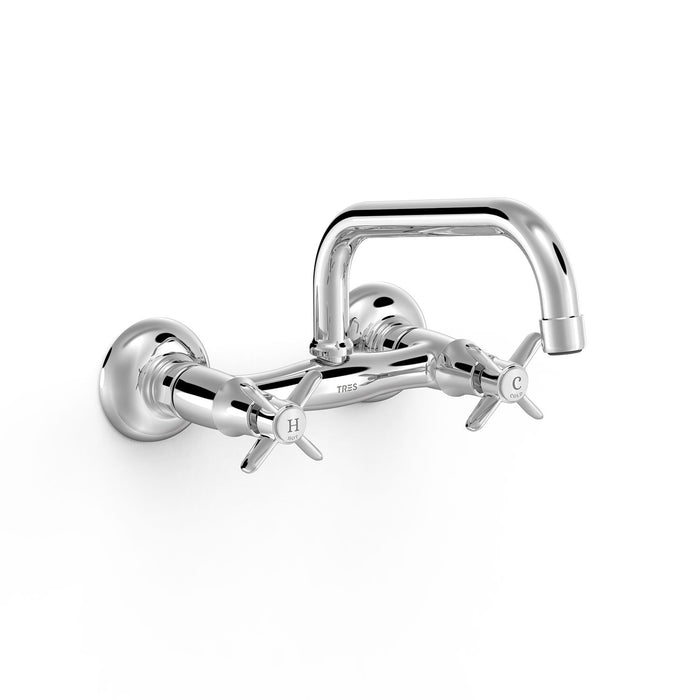 TRES 24221501 COCINA Grifo Bimando Mural Fregadero Color Cromo