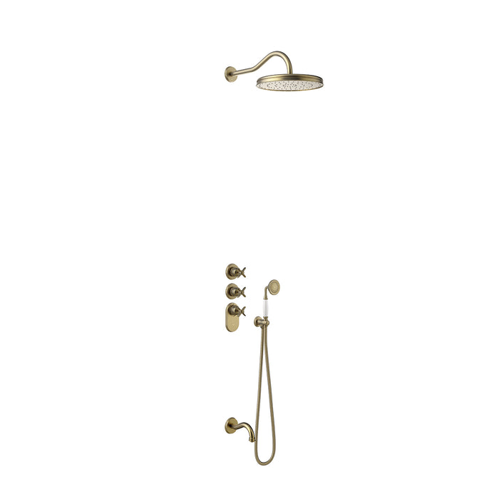TRES 24235301LM TRES CLASIC Kit De Grifo Termostático Empotrado De 3 Vías Block System para Bañera y Ducha Latón Viejo Mate