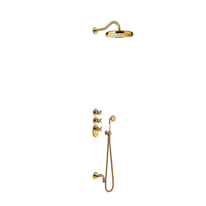TRES 24235301OR TRES CLASIC Kit De Grifo Termostático Empotrado De 3 Vías Block System para Bañera y Ducha Color Oro 24K