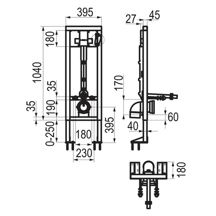 PRESTO 18594 Soporte bastidor autoportante para inodoro con fluxor mecánico 1000 E XL DPA Cromo cepillado