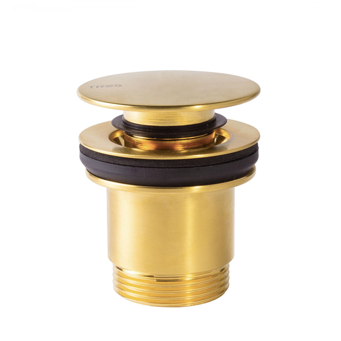 TRES 24284010OM Válvula de Desagüe Click-Clack Simple-Rapid Lavabo con Opción Siempre Abierta Color Oro Mate 24K