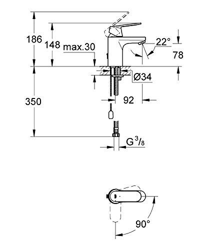 GROHE 23 378 00E EUROSMART COSMOPOLITAN Grifo Lavabo S Cadenilla