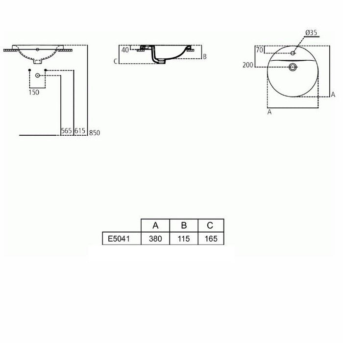 IDEAL STANDARD E504201 CONNECT Lavabo Encastre 48 Redondo 24/48 Horas Ideal Standard 