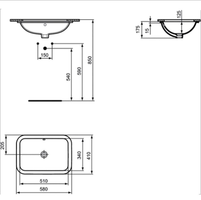 IDEAL STANDARD E506101 CONNECT Lavabo Bajo Encastre 58 Rectangular 24/48 Horas Ideal Standard 