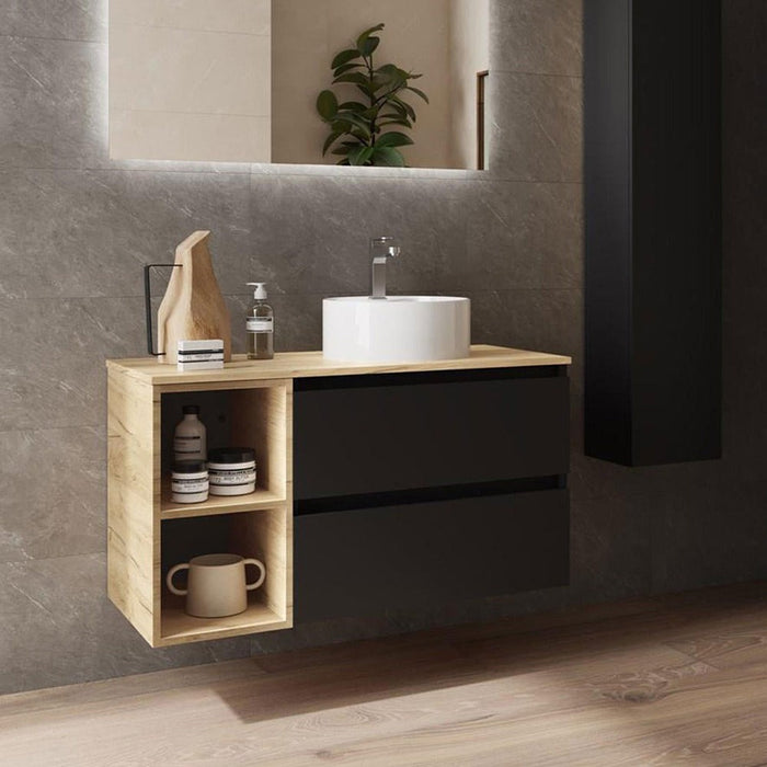 SALGAR BEQUIA Mueble de Baño con Lavabo de Posar y Encimera 2 Cajones 2 Huecos Negro Roble África