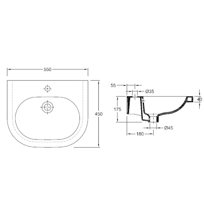VALADARES 36331482C LIGHT Lavabo Suspendido 55 Negro