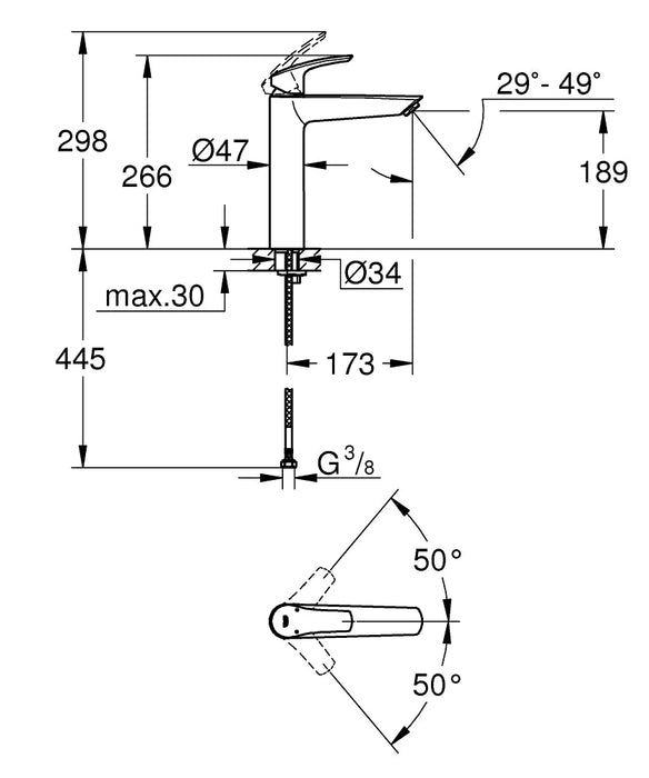 GROHE 23 971 003 EUROSMART Grifo Monomando Lavabo Tamaño XL Caño Alto Cromo