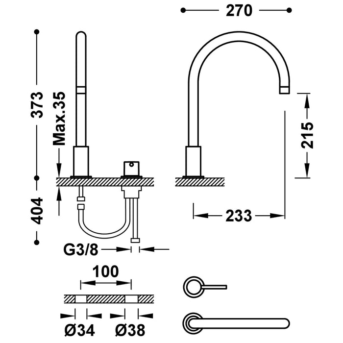 TRES 26110501AC STUDY Grifo Monomando de Repisa para Lavabo Color Acero
