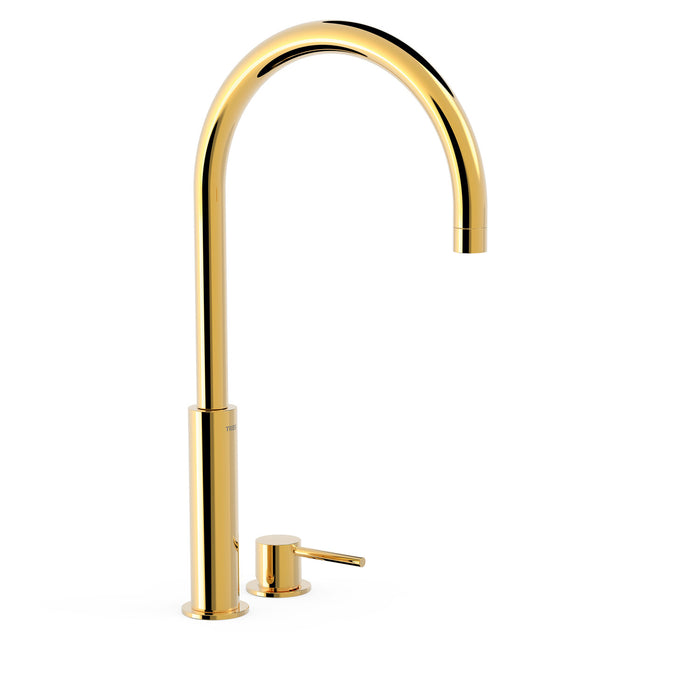 TRES 26110502OR STUDY Grifo Monomando Caño Alto De Repisa para Lavabo Color Oro 24K