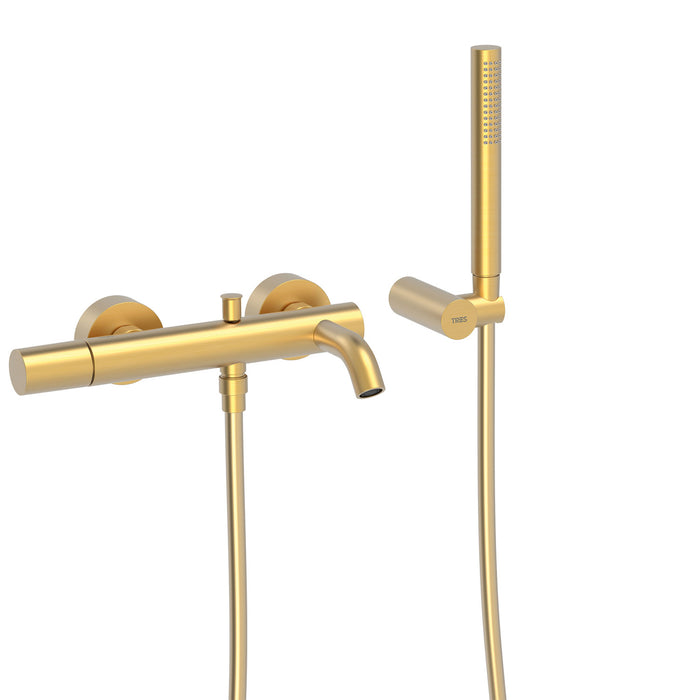 TRES 26117001OM STUDY Grifo Monomando Mural para Bañera y Ducha Color Oro Mate 24K