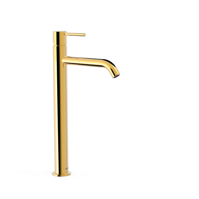 TRES 26230801OR STUDY Grifo Monomando XXL Caño Alto para Lavabo Color Oro 24K