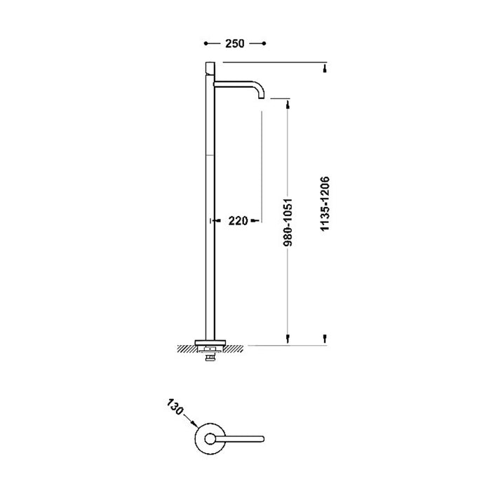 TRES 26285306OR STUDY Grifo Monomando con Toma a Suelo Lavabo Color Oro 24K