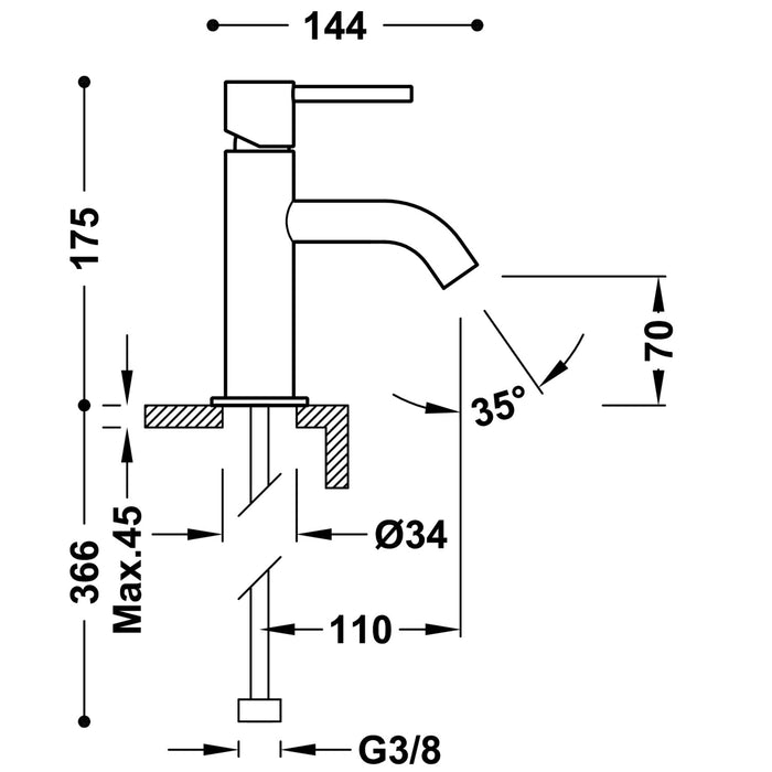 TRES 26290301NM STUDY Grifo Monomando para Lavabo Color Negro Mate