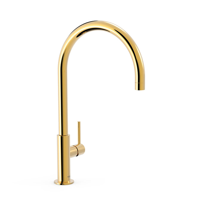 TRES 26290401OR STUDY Grifo Monomando XXL Caño Alto con Maneta Lateral para Lavabo Color Oro 24K