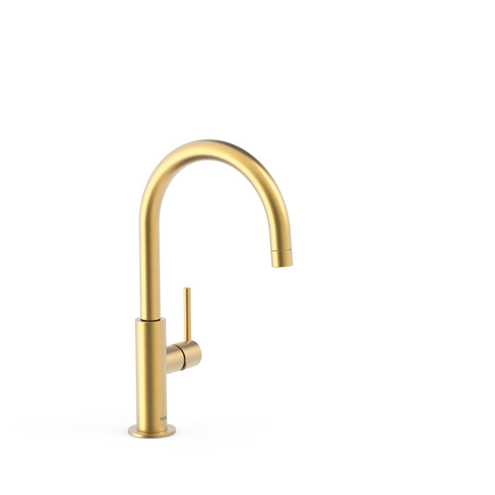 TRES 26290402OM STUDY Grifo Monomando Caño Alto con Maneta Lateral para Lavabo Color Oro Mate 24K