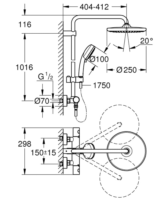 GROHE 26 670 000 TEMPESTA COSMOPOLITAN SYSTEM 250 Grifo Termostático Gran Ducha Cromo