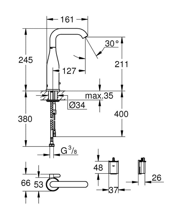 GROHE 36 445 AL0 ESSENCE-E Mezclador De Lavabo Electrónico Tamaño M Grafito Cepillado Batería