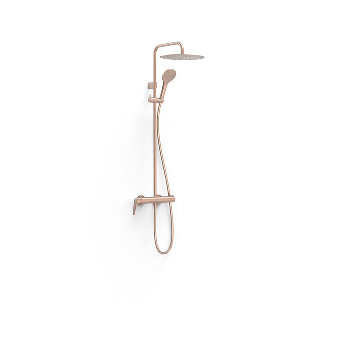 TRES 28119101OPM FUJI Conjunto de Grifo Monomando Mural de 2 Vías Ducha Color Oro Rosa Mate 24K