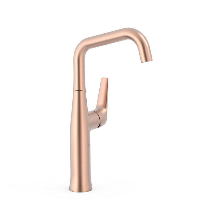 TRES 28164701OPM FUJI Grifo Monomando Alto con Maneta Lateral Lavabo Color Oro Rosa Mate 24K
