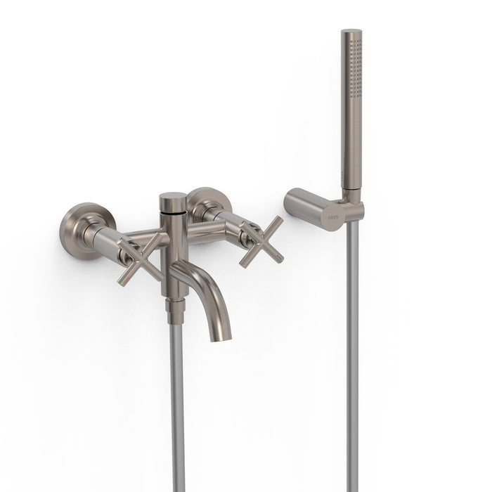 TRES 28317601AC MONT BLANC Grifo Bimando Mural Bañera y Ducha Color Acero