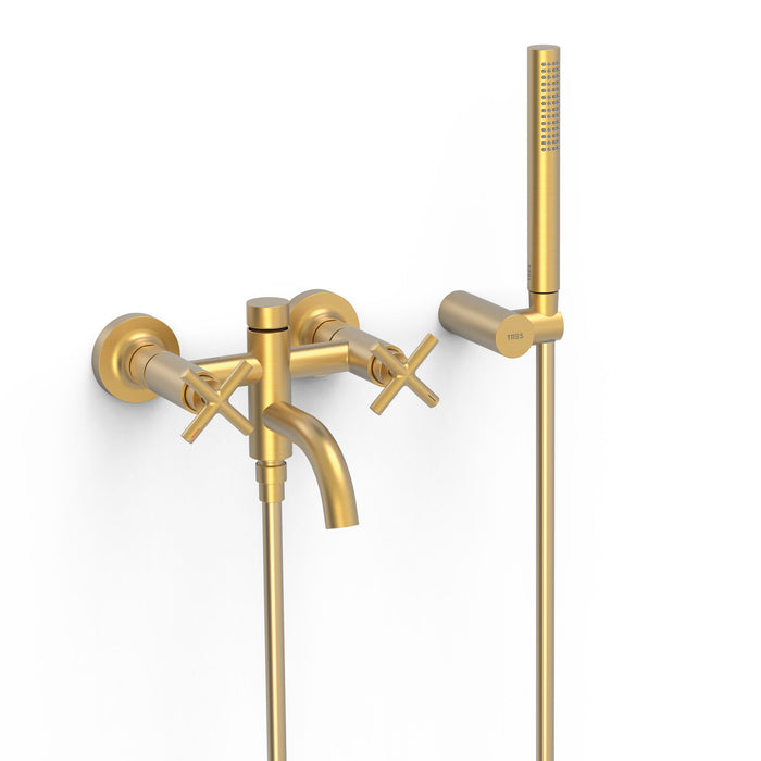 TRES 28317601OM MONT BLANC Grifo Bimando Mural Bañera y Ducha Color Oro Mate 24K