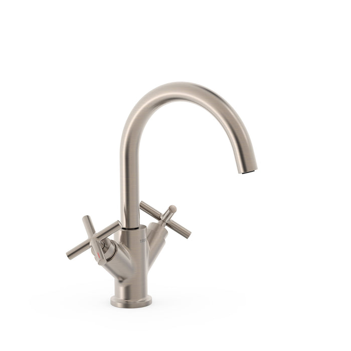 TRES 28320301AC MONT BLANC Grifo Bimando Alto Lavabo Color Acero