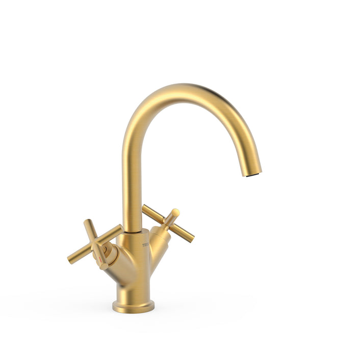 TRES 28320301OM MONT BLANC Grifo Bimando Alto Lavabo Color Oro Mate 24K