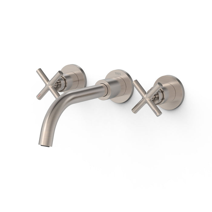 TRES 28330002AC MONT BLANC Grifo Bimando Empotrado Lavabo Color Acero