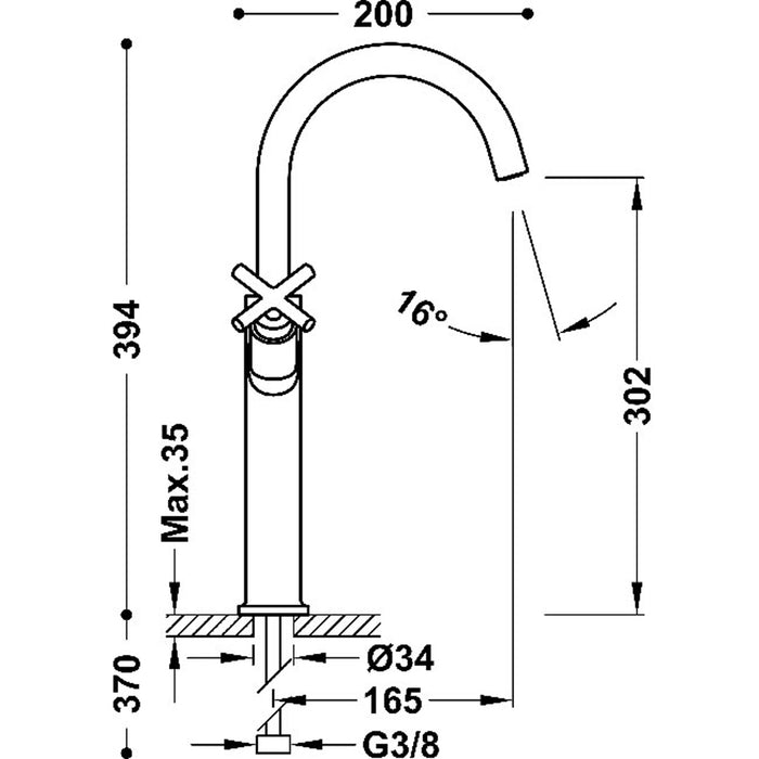 TRES 28380301AC MONT BLANC Grifo Bimando XXL Lavabo Color Acero