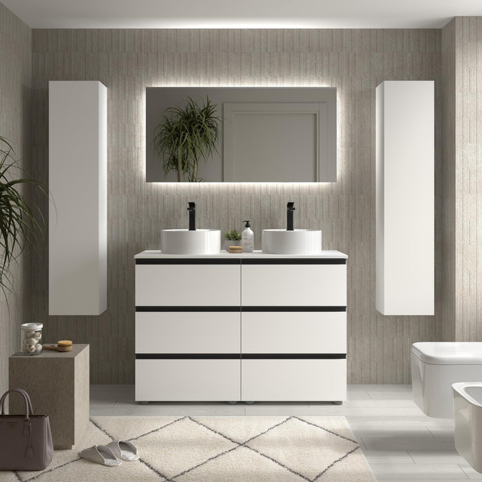 SALGAR BEQUIA METAL Mueble 3C Lavabo sobre encimera 120 cm Blanco Mate
