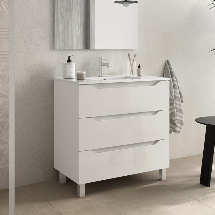 BATHME TRIO Mueble de Baño con Lavabo 3 Cajones Color Blanco Brillo
