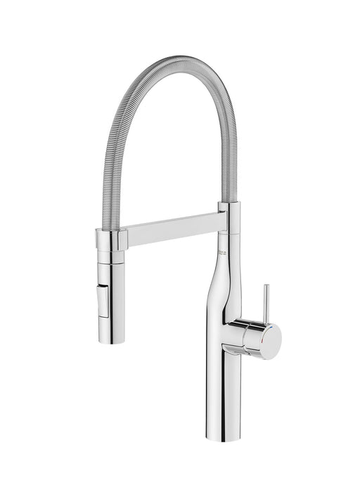ROCA A5A8A4DC00 GLERA PRO Grifo Monomando Cocina Caño Giratorio con Muelle y Ducha Extraíble 2 Funciones Cromo