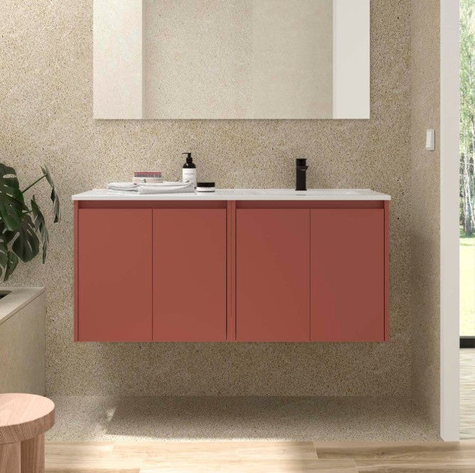 SALGAR 118776 NOJA Mueble+Lavabo 4 Puertas 120 cm Color Rojo Satinado Con Encimera Izquierda