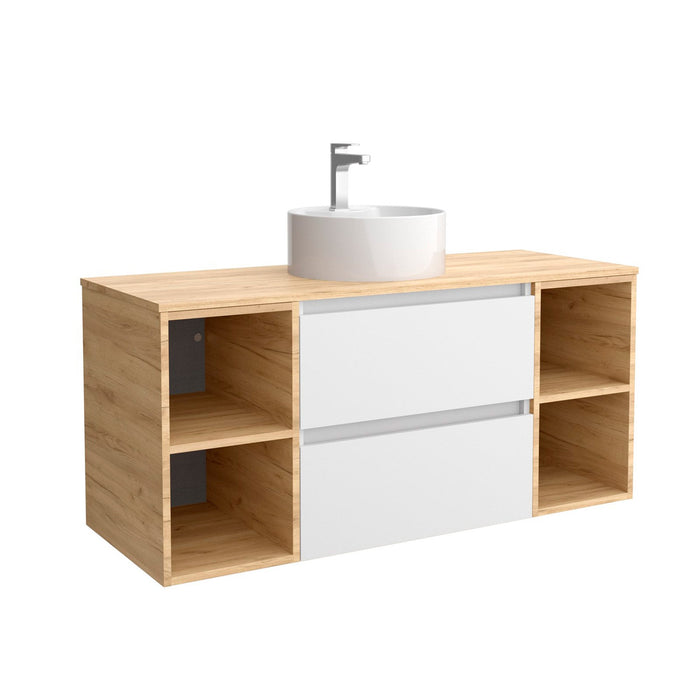 SALGAR 102235 BEQUIA Mueble de Baño con Lavabo de Posar y Encimera 120 2 Cajones y 4 Huecos Blanco Roble África