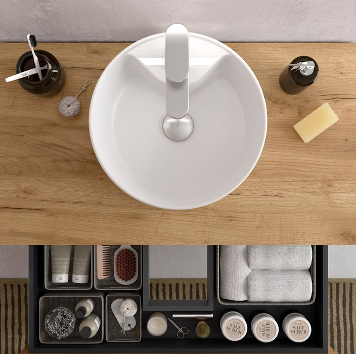 SALGAR 110543 BEQUIA Mueble de Baño con Lavabo de Posar y Encimera 120 cm 2 Cajones 2 Puertas Blanco Mate Roble