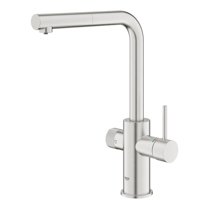 GROHE 30 590 DC0  BLUE Pure Minta Monomando de fregadero para sistemas de agua filtrada con caño extraíble acero