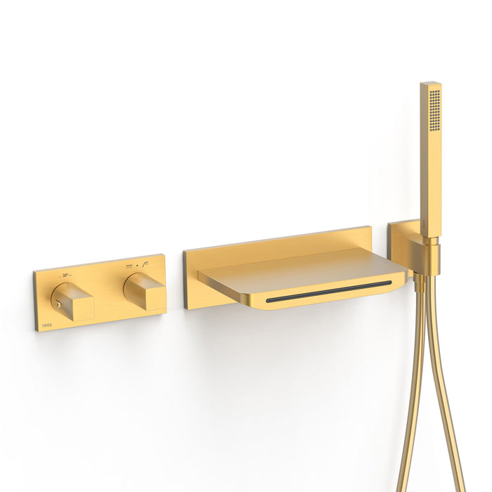 TRES 30725207OM B-SYSTEM Kit de Grifo Termostático Empotrado de 2 Vías Bañera y Ducha Color Oro Mate 24K