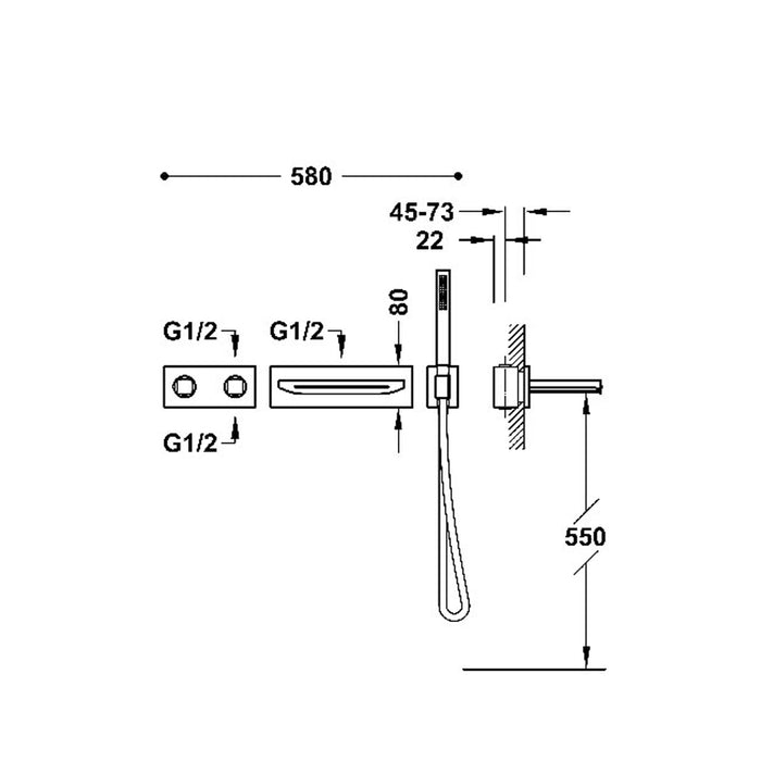 TRES 30725207 B-SYSTEM Kit de Grifo Termostático Empotrado de 2 Vías Bañera y Ducha Color Cromo