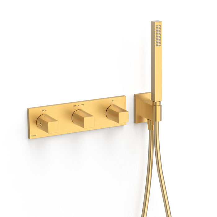 TRES 30725301OM B-SYSTEM Grifo Termostático Empotrado de 3 Vías Color Oro Mate 24K