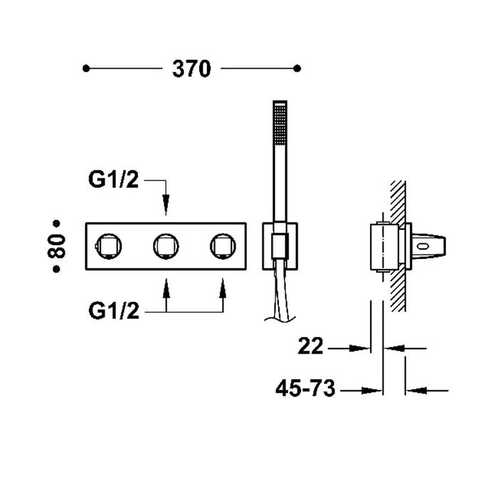 TRES 30725301AC B-SYSTEM Grifo Termostático Empotrado de 3 Vías Color Acero