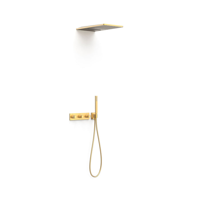 TRES 30725305OM B-SYSTEM Kit de Grifo Termostático Empotrado de 3 Vías Ducha Color Oro Mate 24K