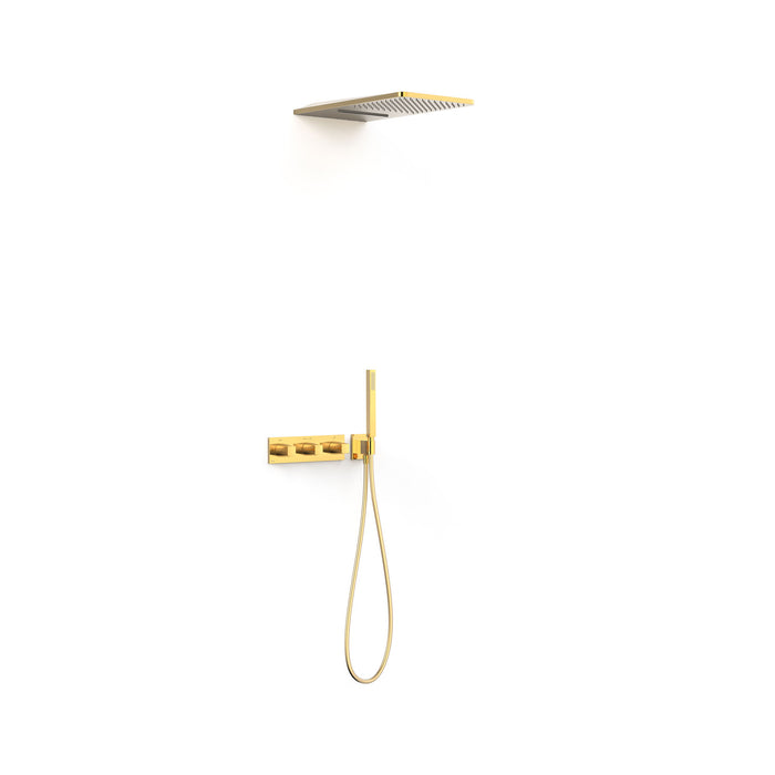 TRES 30725305OR B-SYSTEM Kit de Grifo Termostático Empotrado de 3 Vías Ducha Color Oro 24K
