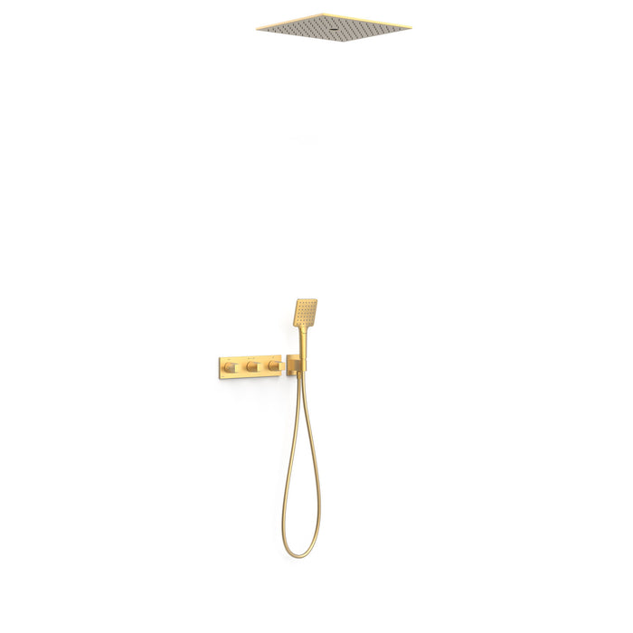 TRES 30725306OM B-SYSTEM Kit de Grifo Termostático Empotrado de 3 Vías Ducha Color Oro Mate 24K