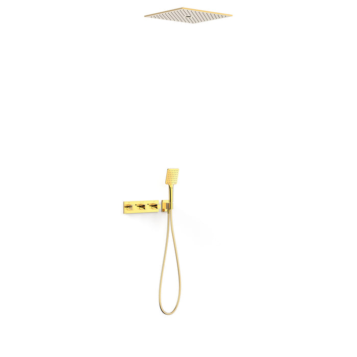 TRES 30725306OR B-SYSTEM Kit de Grifo Termostático Empotrado de 3 Vías Ducha Color Oro 24K