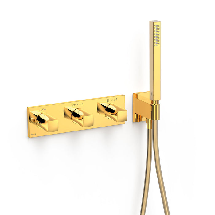 TRES 30725401OR B-SYSTEM Grifo Termostático Empotrado de 4 Vías Color Oro 24K