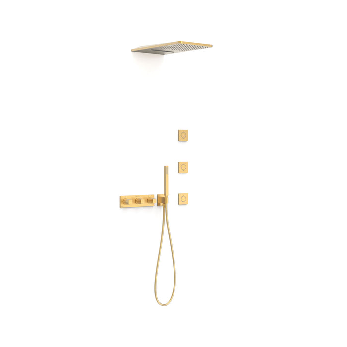 TRES 30725405OM B-SYSTEM Kit de Grifo Termostático Empotrado de 4 Vías Ducha Color Oro Mate 24K